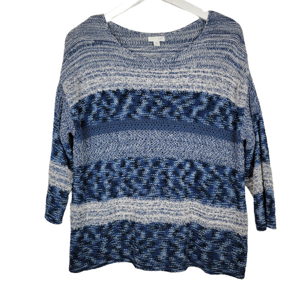 J. Jill Sweaters - J. Jill Blue and White Eyelash Cotton Blend Sweater - Size L Petite